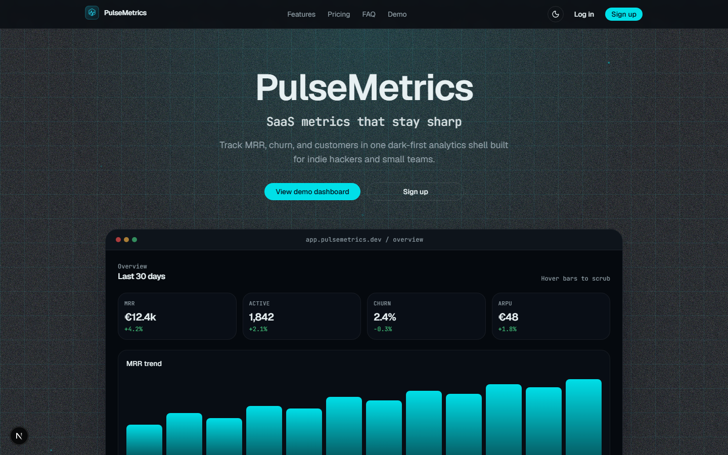 PulseMetrics landing page